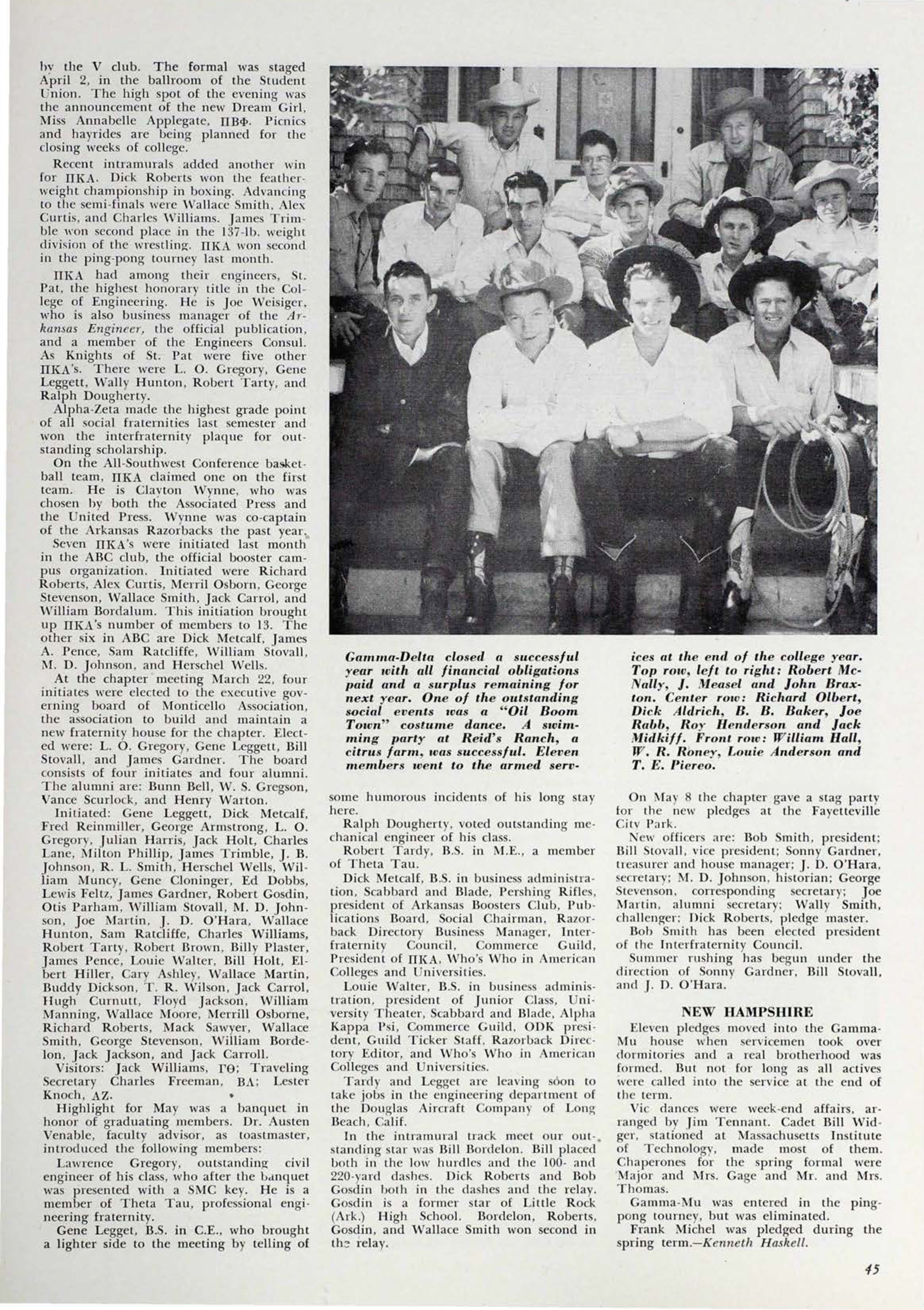 Active Chapter Reports: New Hampshire, July 1943